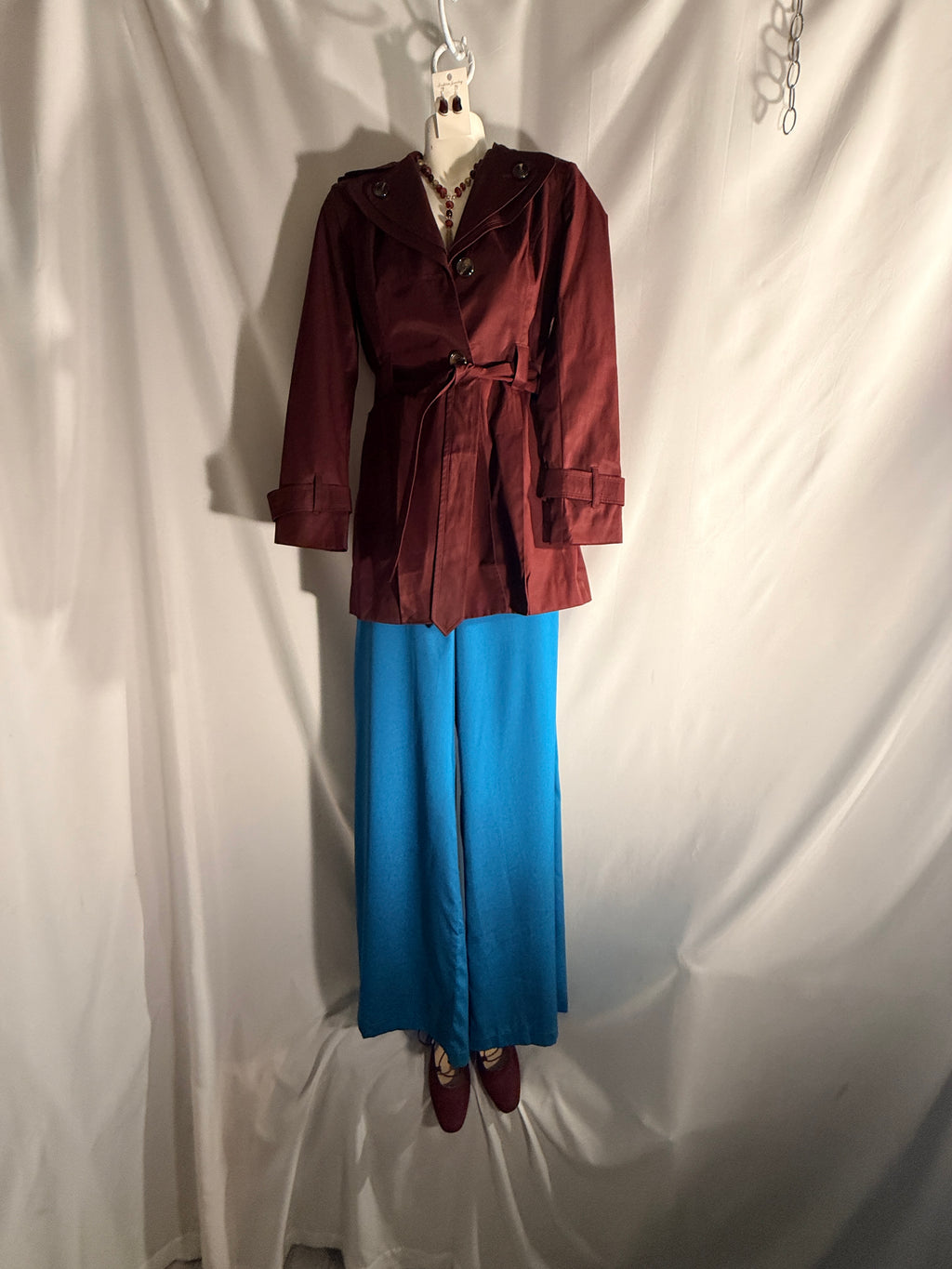 Turquoise Halter Jumpsuit & London Fog Trench 5-Piece Look Size S