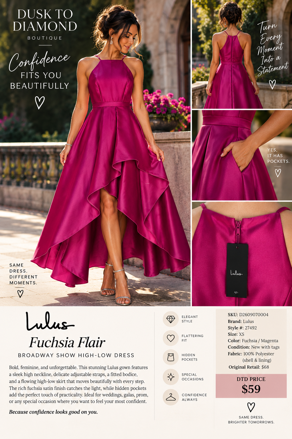 Fuchsia Flair — Lulus Broadway Show Magenta High-Low Gown