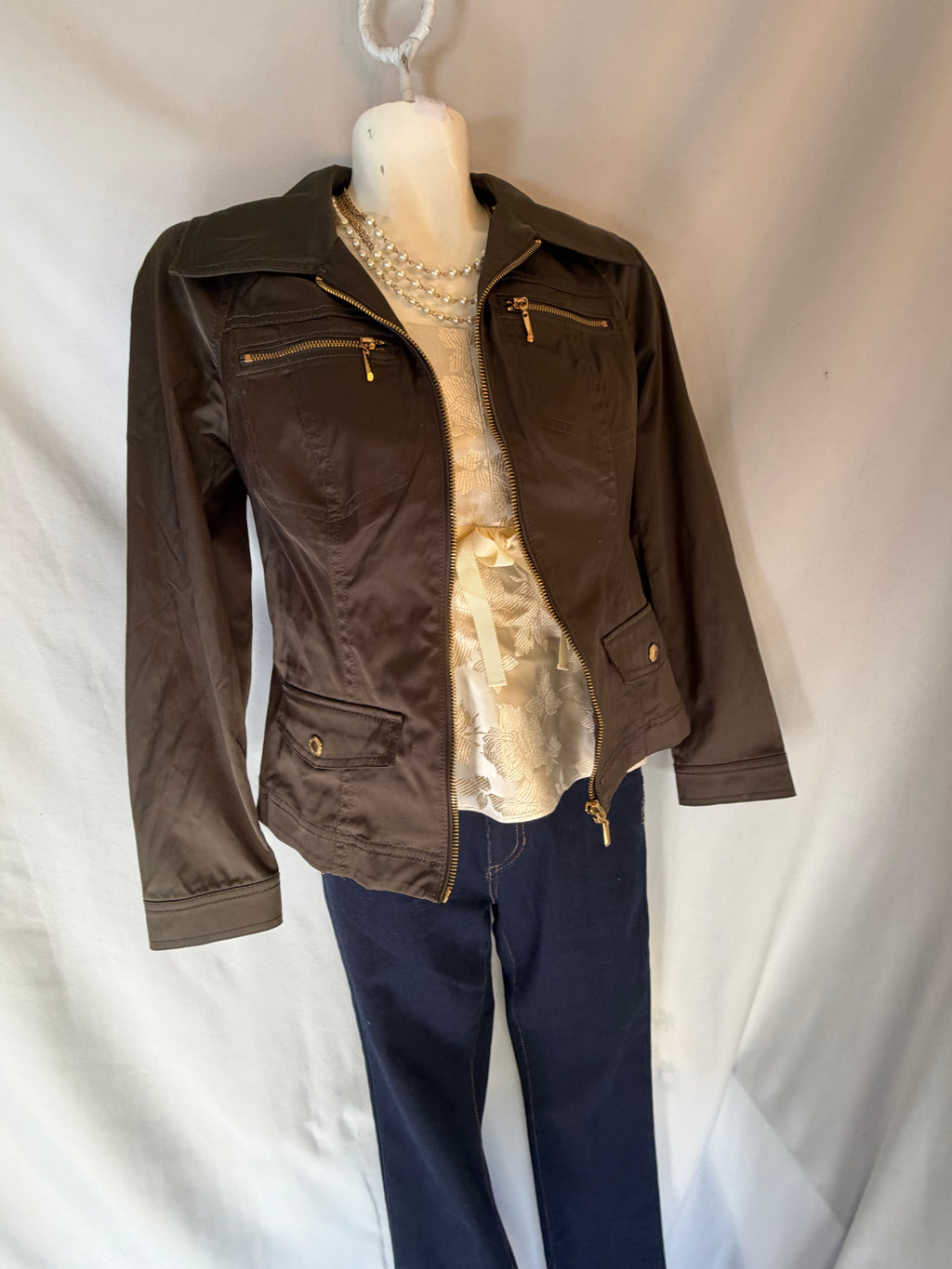 Silk & Skyline | Banana Republic Silk, Embellished Denim & Layered Jacket Look