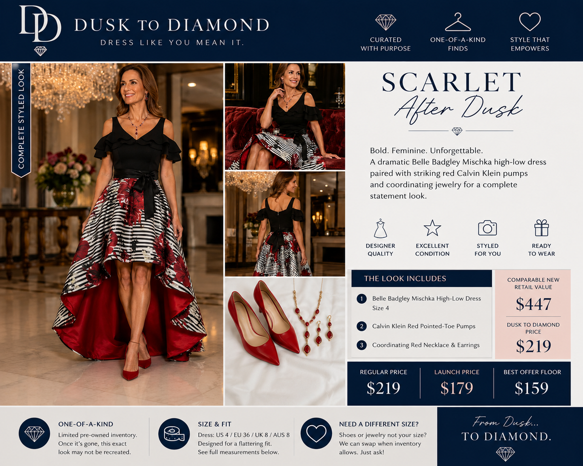 Scarlet After Dusk | Belle Badgley Mischka Complete Styled Look