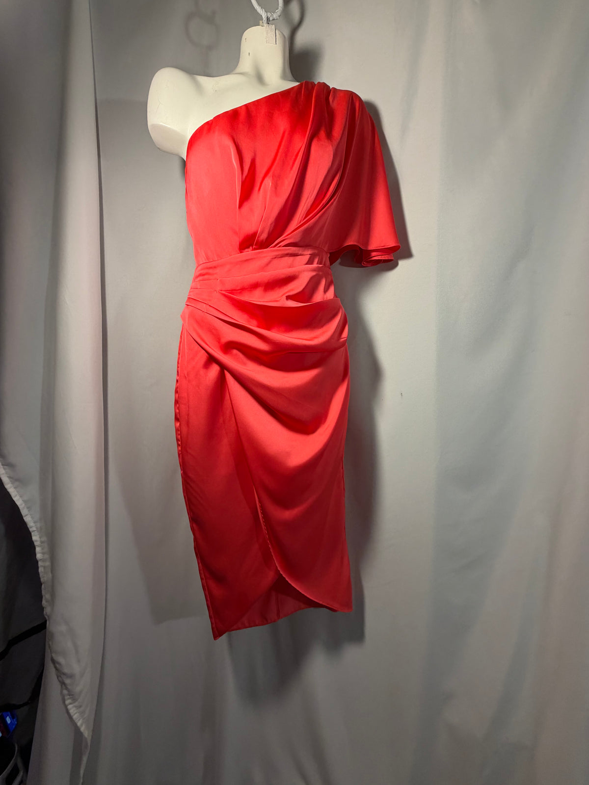 Coral Confidence | DO+BE One-Shoulder Satin Dress 7-Piece Complete Look — Size S