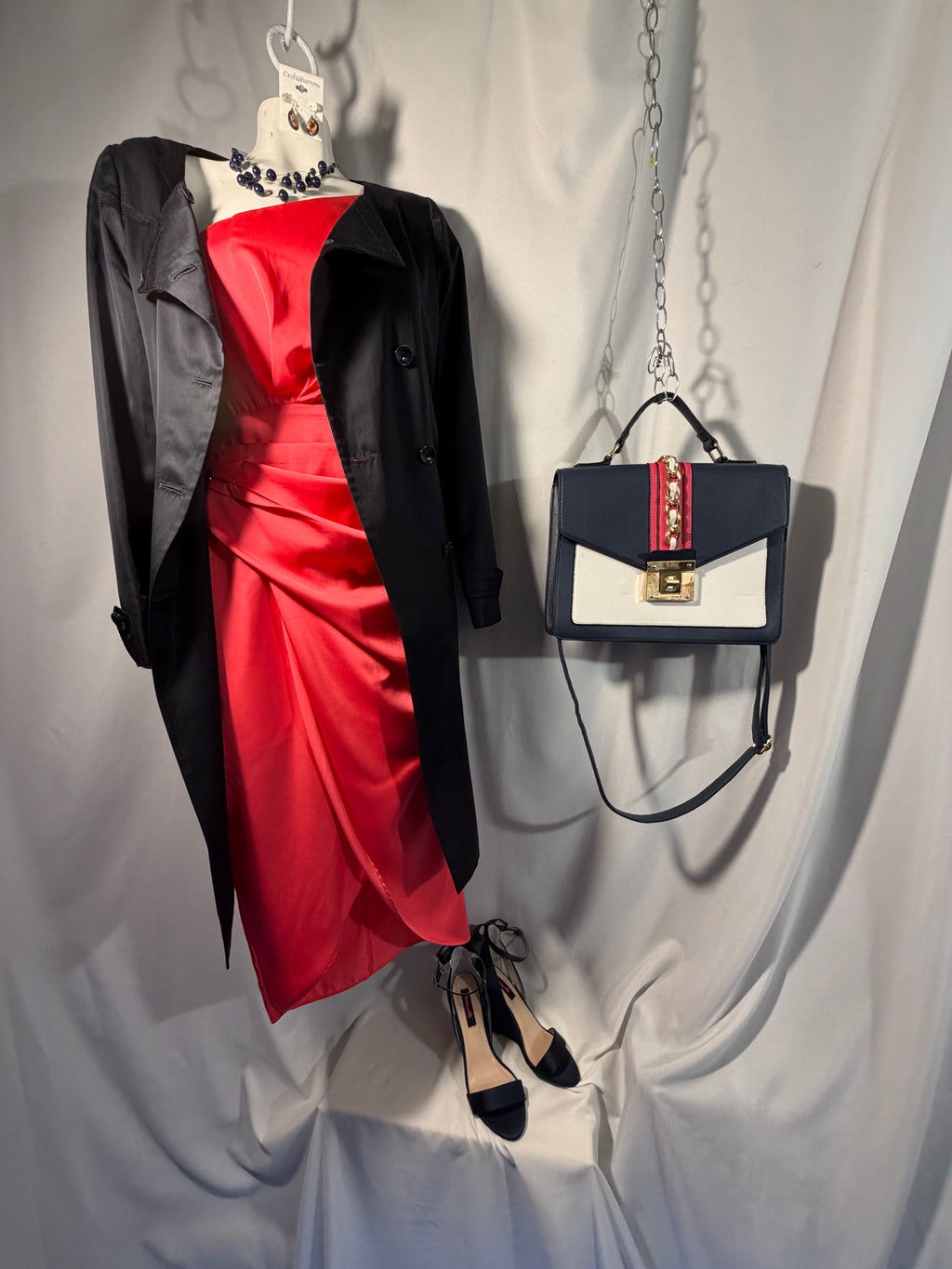 Coral Confidence | DO+BE One-Shoulder Satin Dress 7-Piece Complete Look — Size S