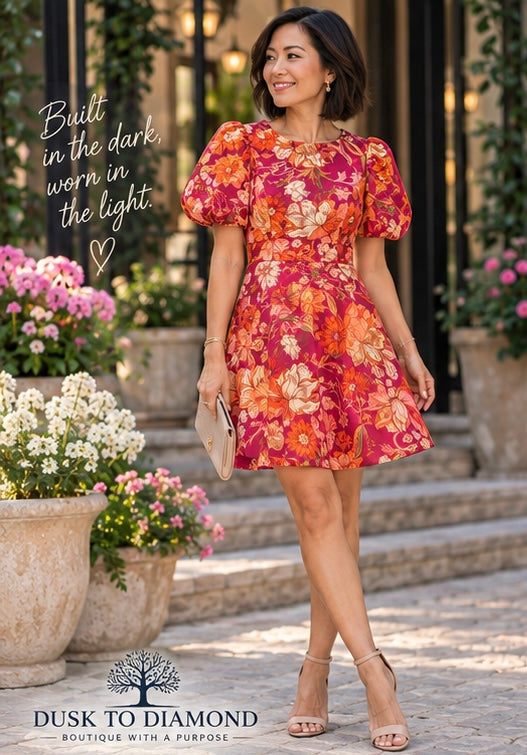 Ruby in Bloom — Flying Tomato Floral Puff-Sleeve Dress | New With Tags | Size M