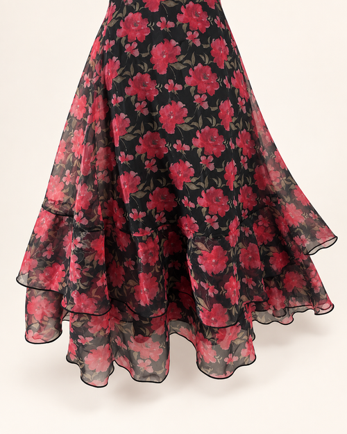 After the Roses Fall | Lulus Black & Rose Floral One-Shoulder Ruffle Dress