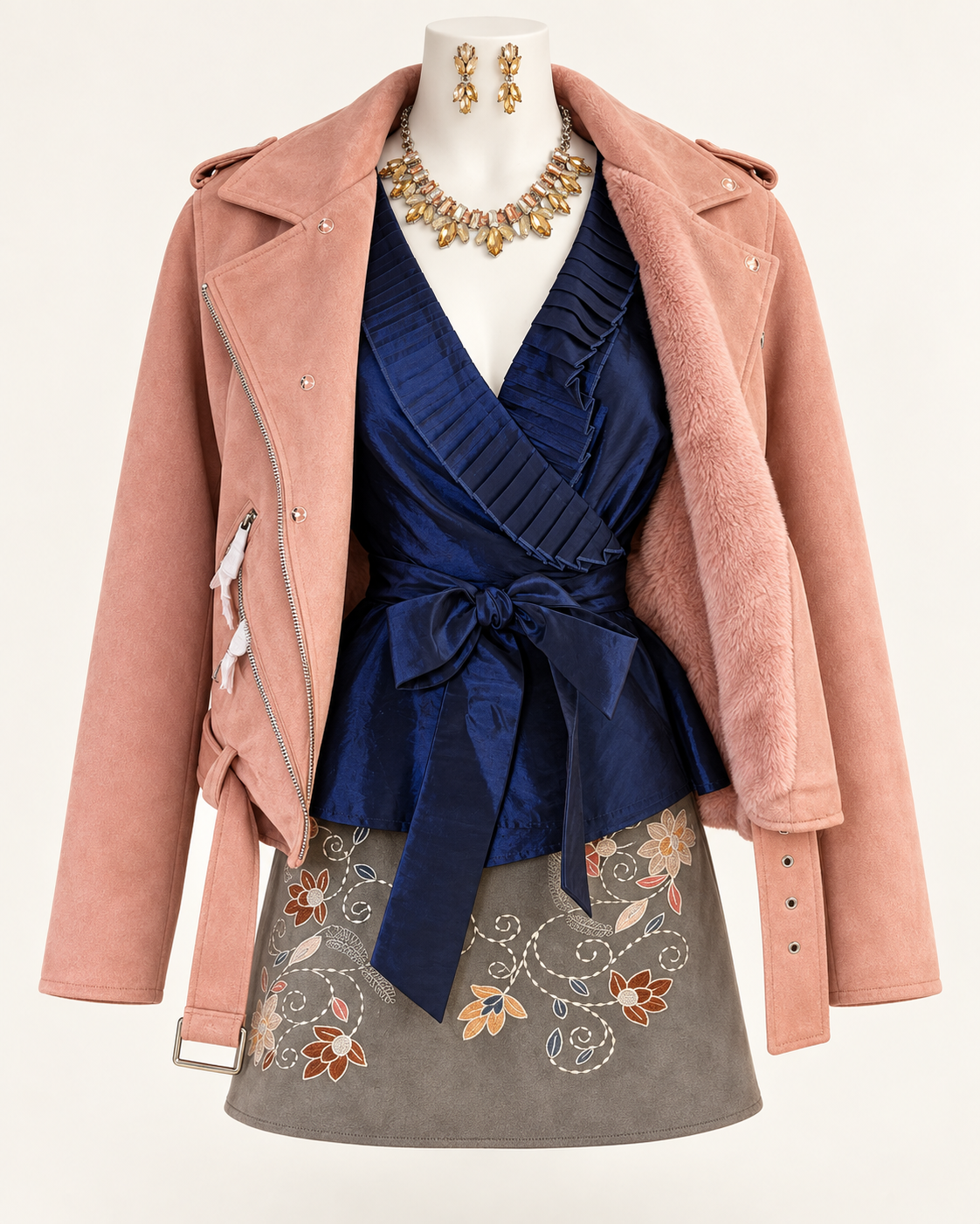 Softly Unstoppable | Blush, Navy & Embroidered Winter Outfit