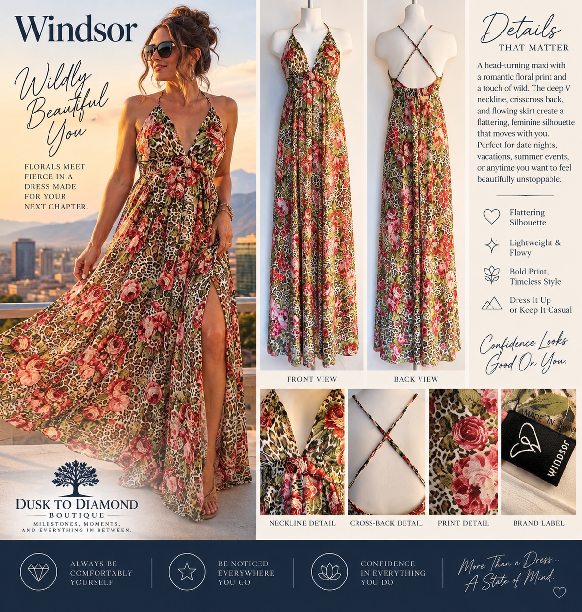 Wildly Beautiful — Windsor Floral Leopard Maxi Dress | Size Small