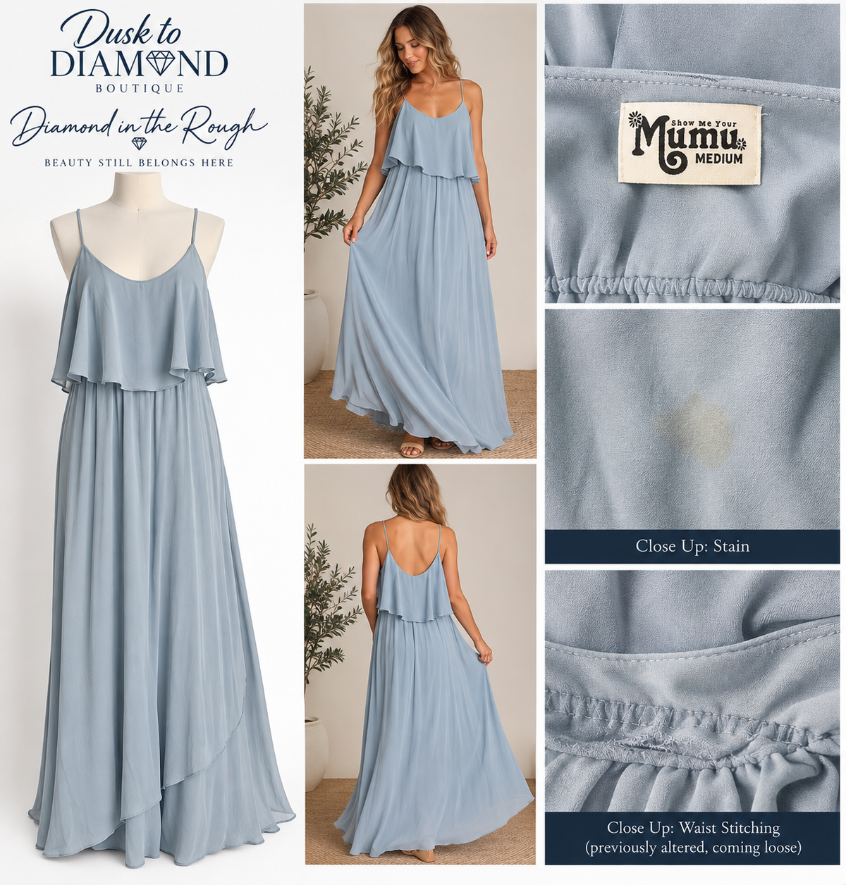 Show Me Your Mumu Ice Blue Flowy Maxi Dress – Medium