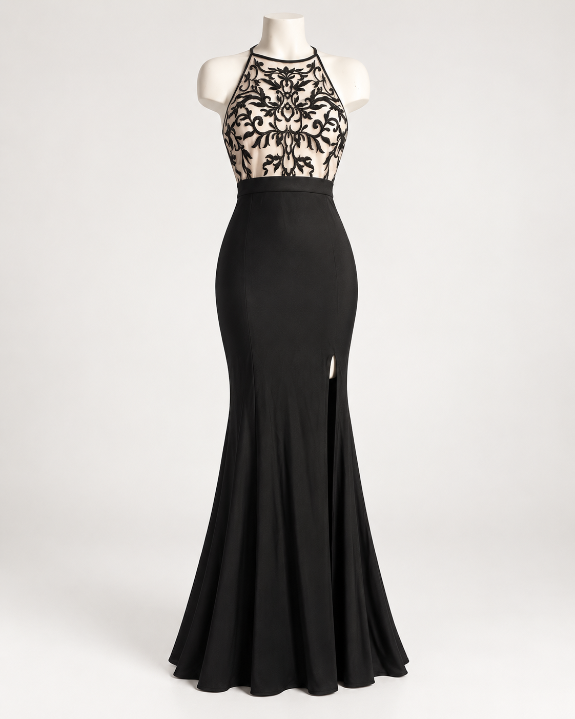 Hidden Treasure: Midnight Lace Illusion Mermaid Gown