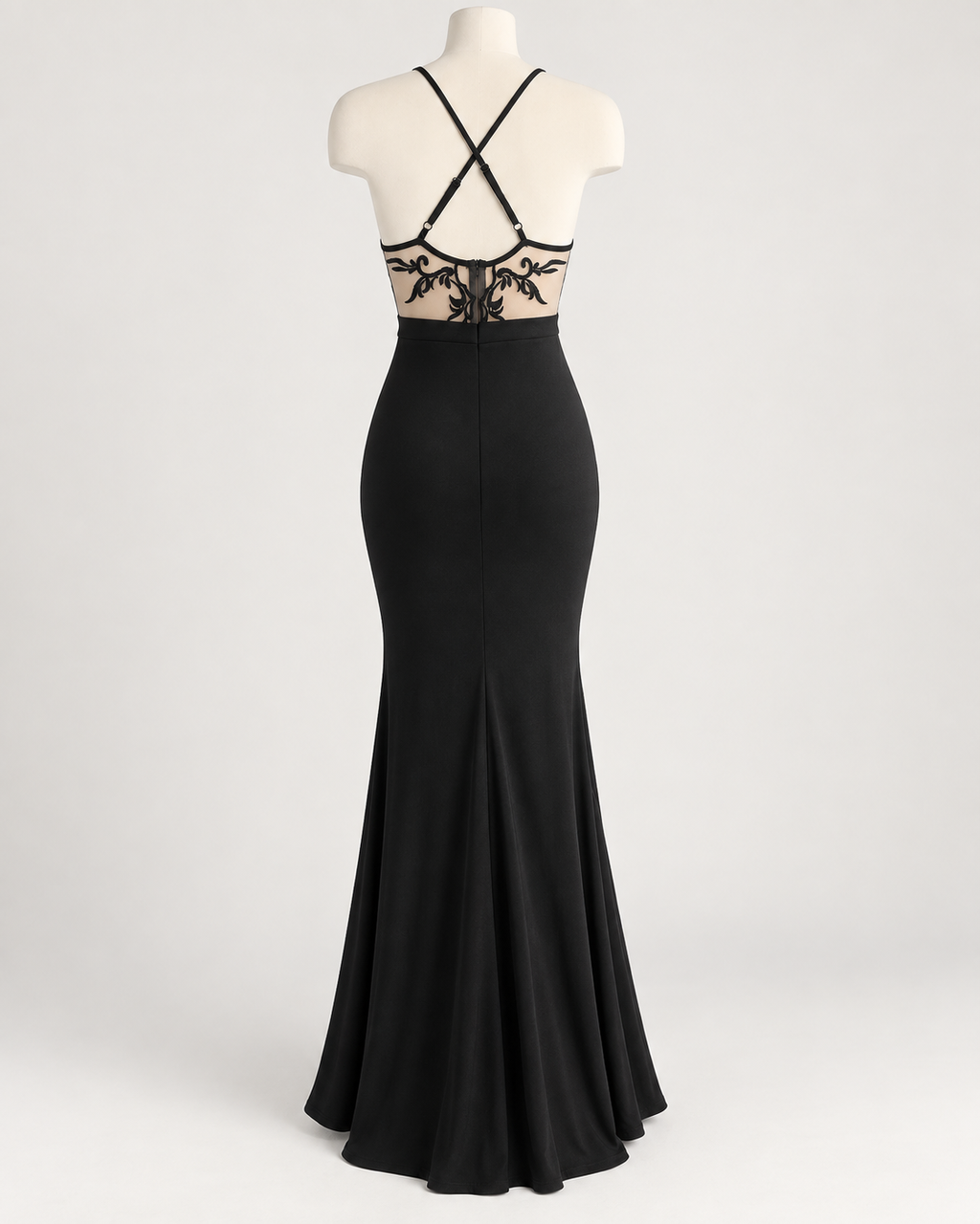 Hidden Treasure: Midnight Lace Illusion Mermaid Gown