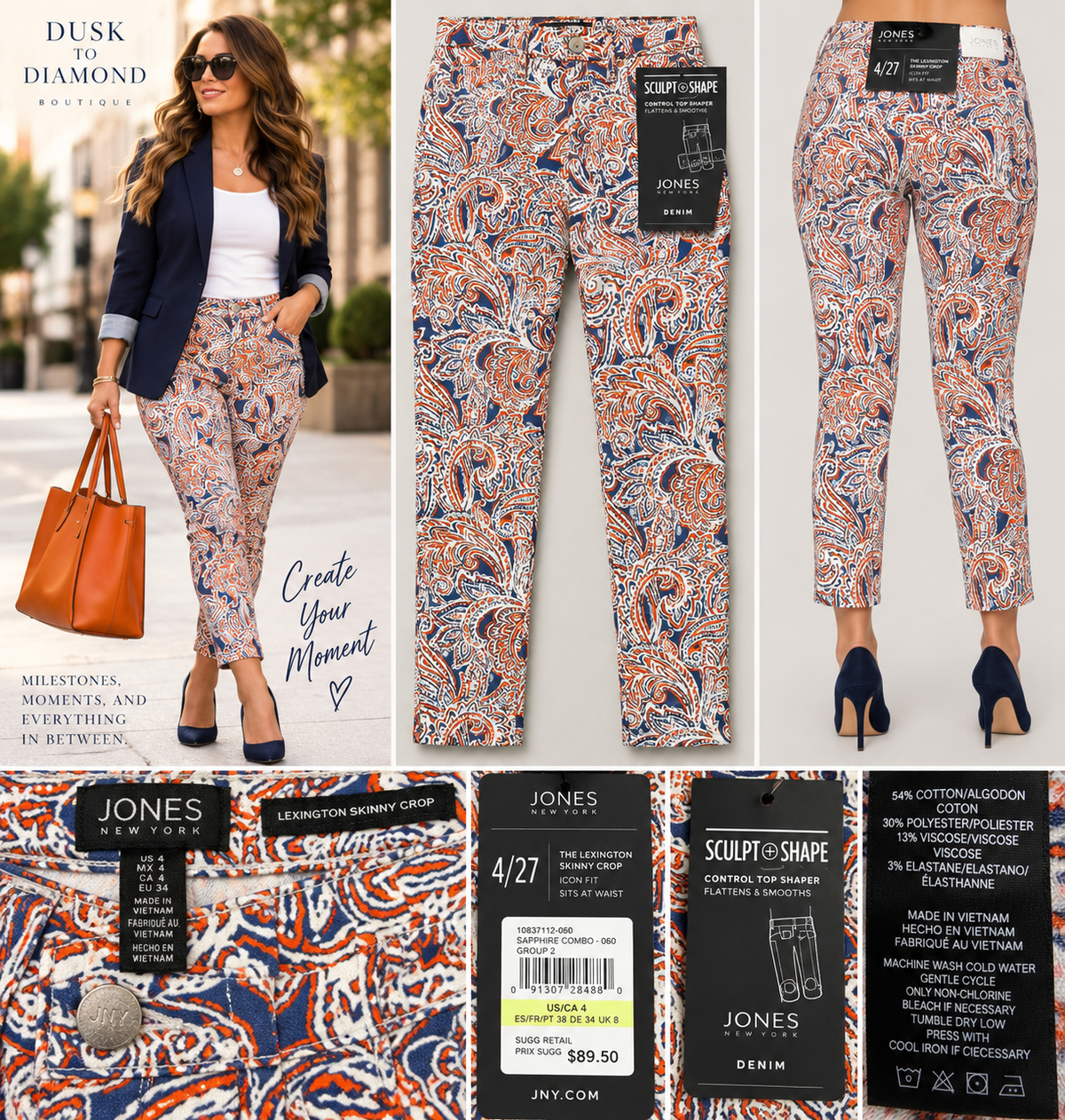 Sapphire Wildfire | Jones New York Lexington Sculpt + Shape Skinny Crop Jeans – Size 4/27 NWT