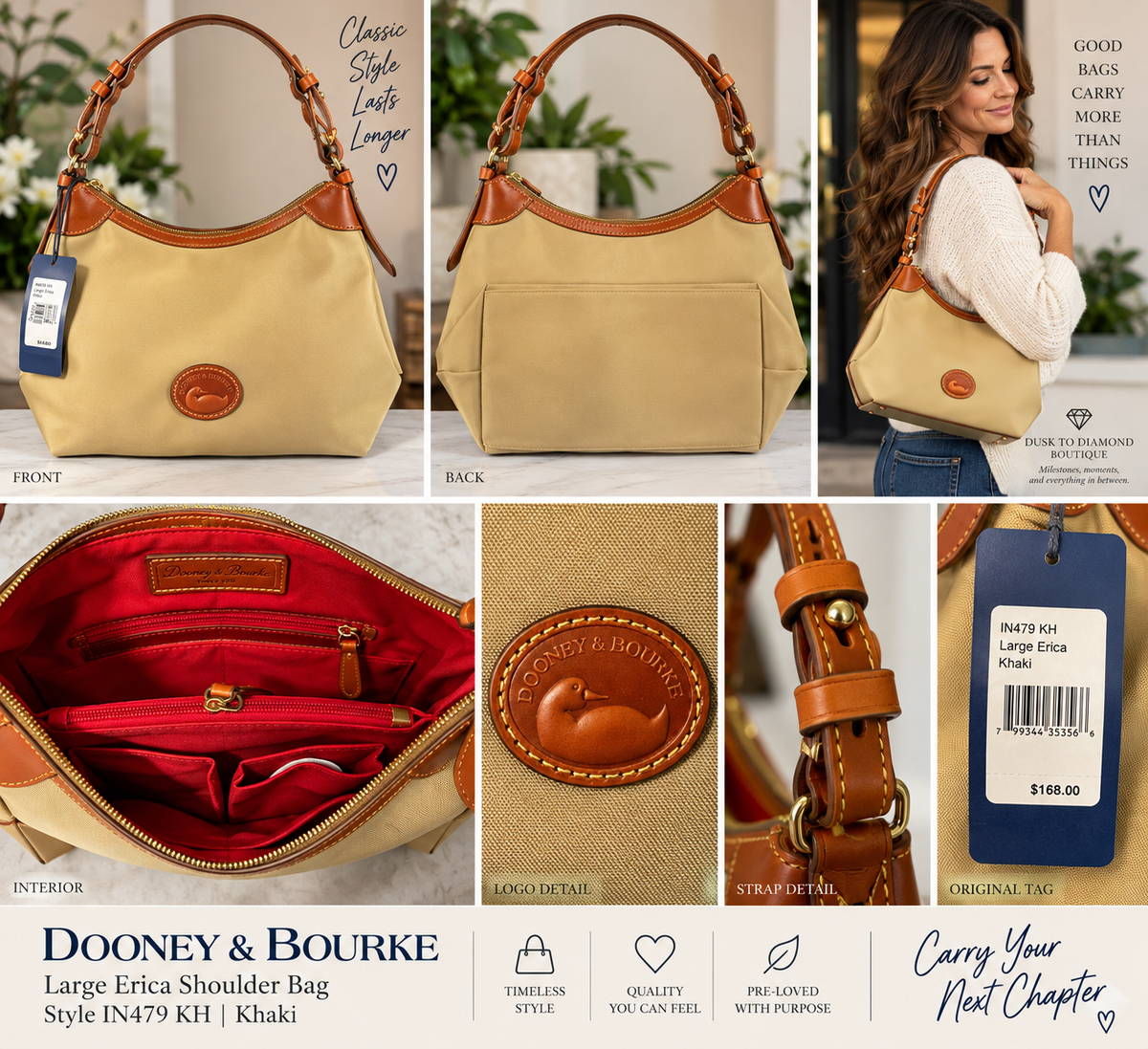 Golden Carryall | Dooney & Bourke Large Erica Khaki Shoulder Bag