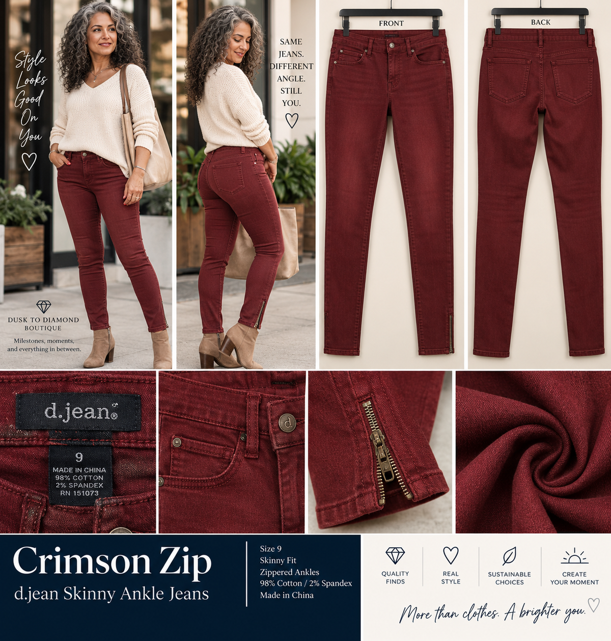 Title: Crimson Zip | d.jean Burgundy Skinny Ankle Jeans – Size 9