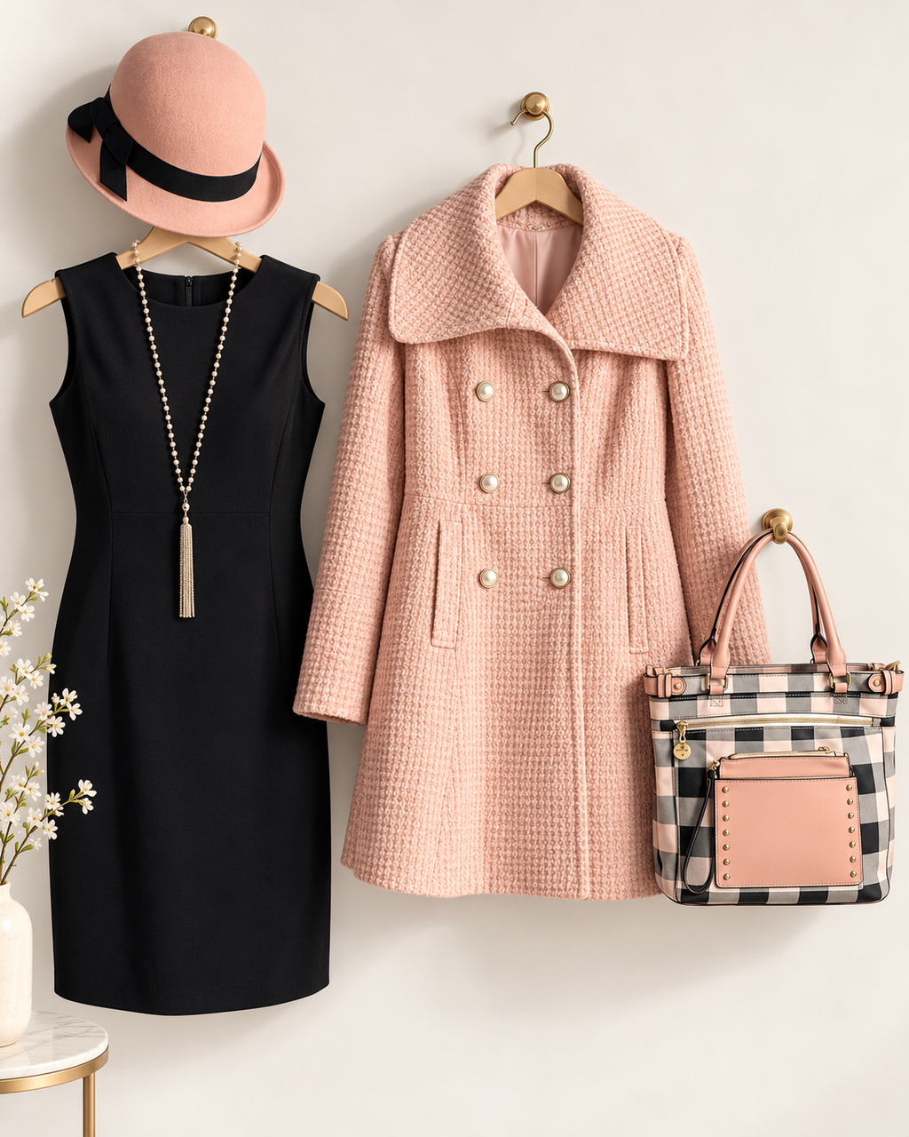Soft Power — Calvin Klein Black Dress & Blush Worthington Coat Curated Look