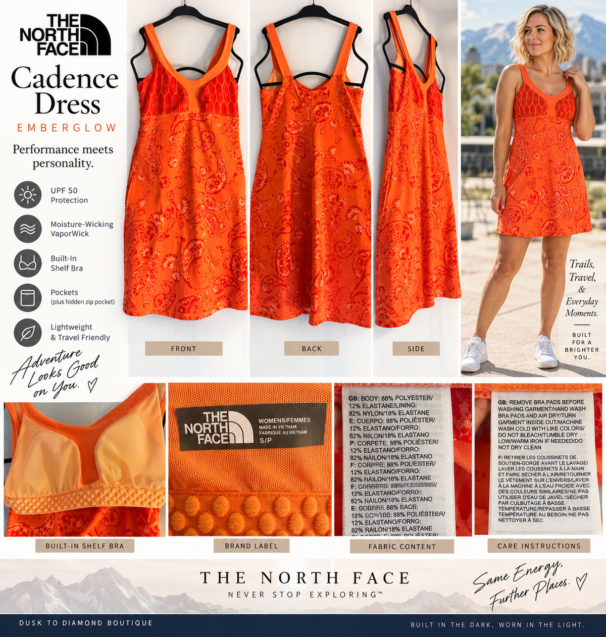 The North Face Cadence Performance Dress — Emberglow Paisley | Small