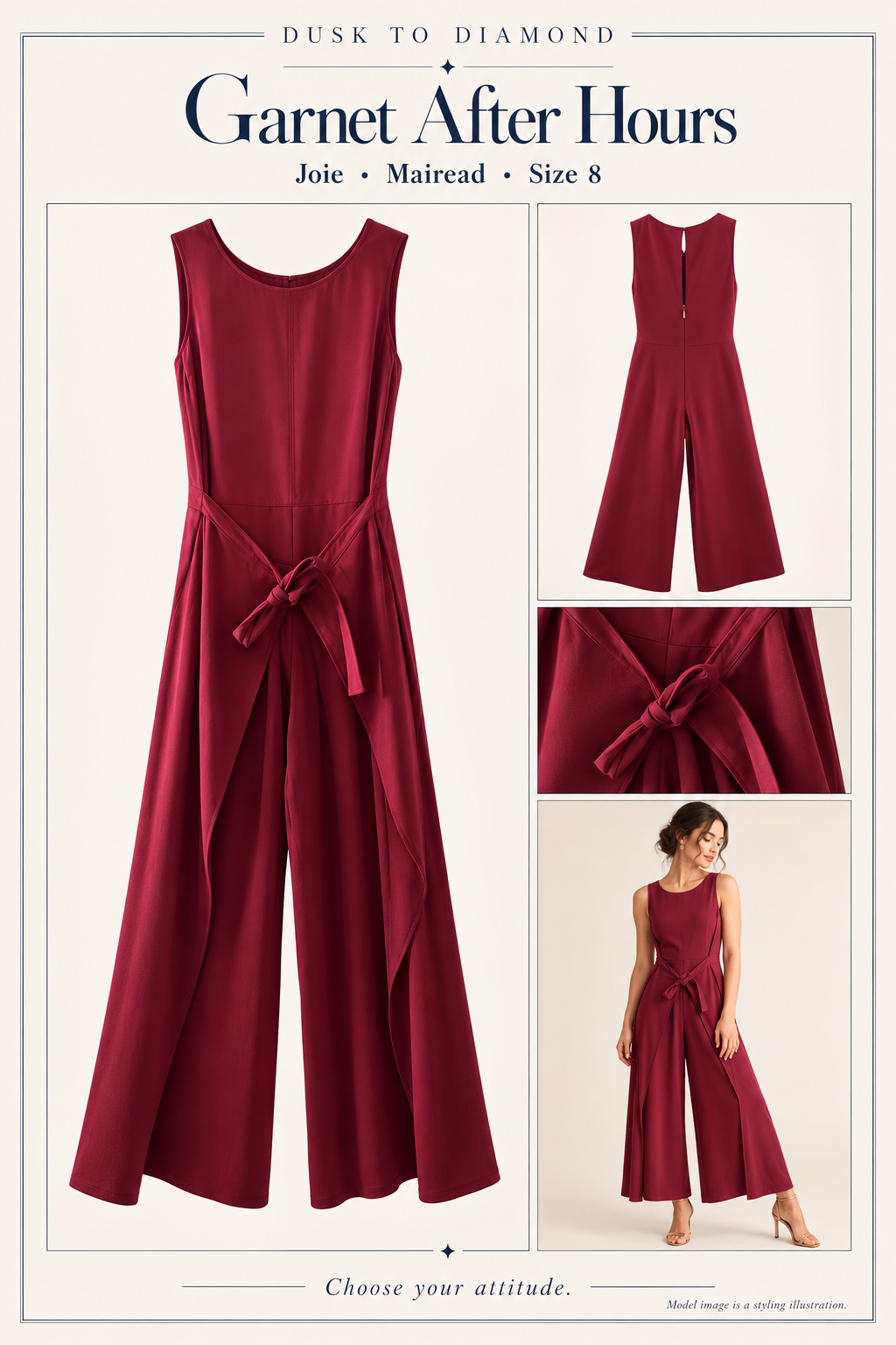 Garnet After Hours — Joie Mairead Wide-Leg Jumpsuit size 8