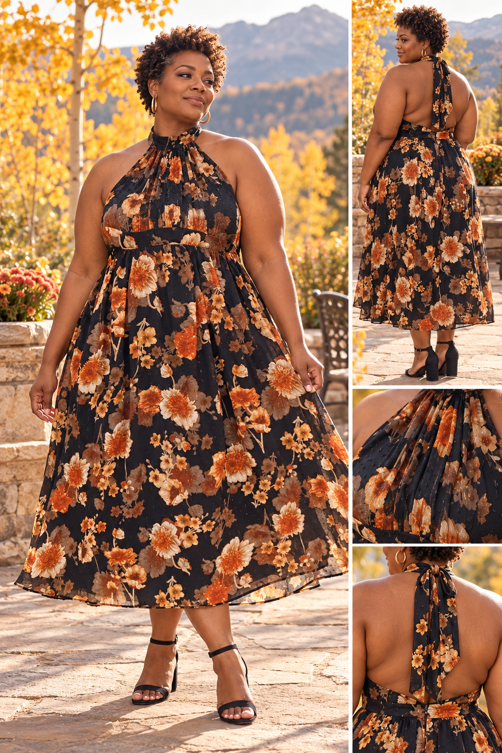 Midnight Marigold — Lulus Floral Halter Midi Dress | XXL