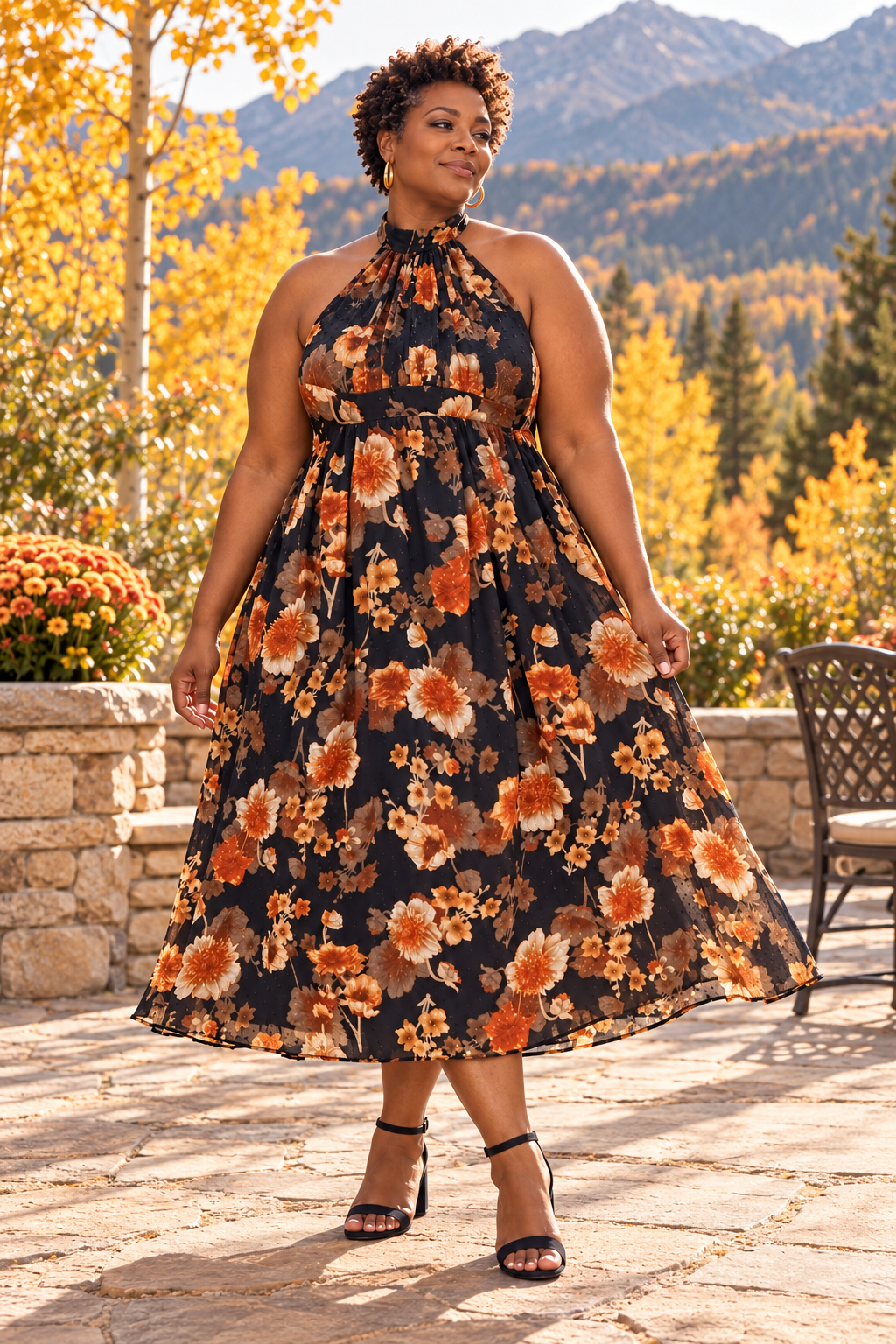 Midnight Marigold — Lulus Floral Halter Midi Dress | XXL