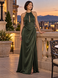 Gilded at Dusk — Galina Signature Tarragon Satin Gown | Size 6