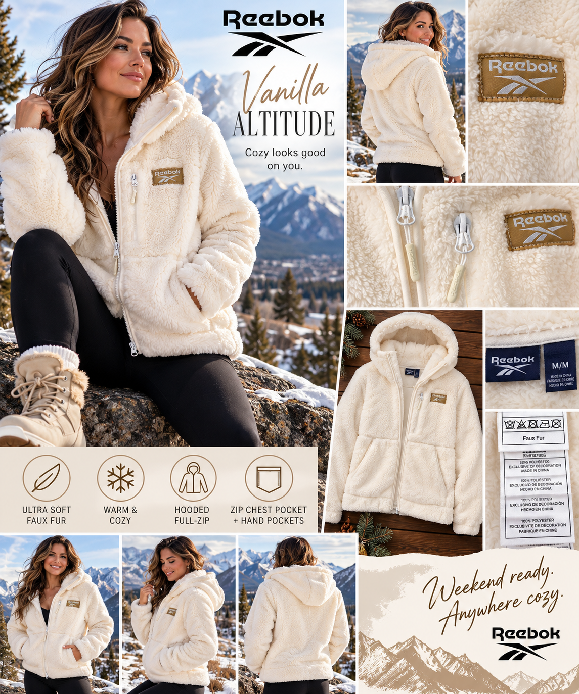 Vanilla Altitude | Reebok Cream Faux-Fur Sherpa Hooded Jacket – Women’s M