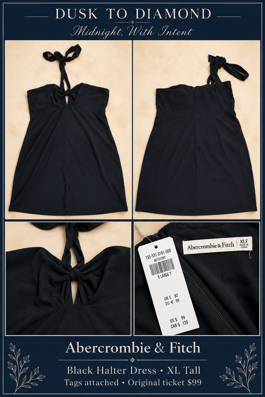 Midnight, With Intent | Abercrombie & Fitch Black Halter Dress — XL Tall
