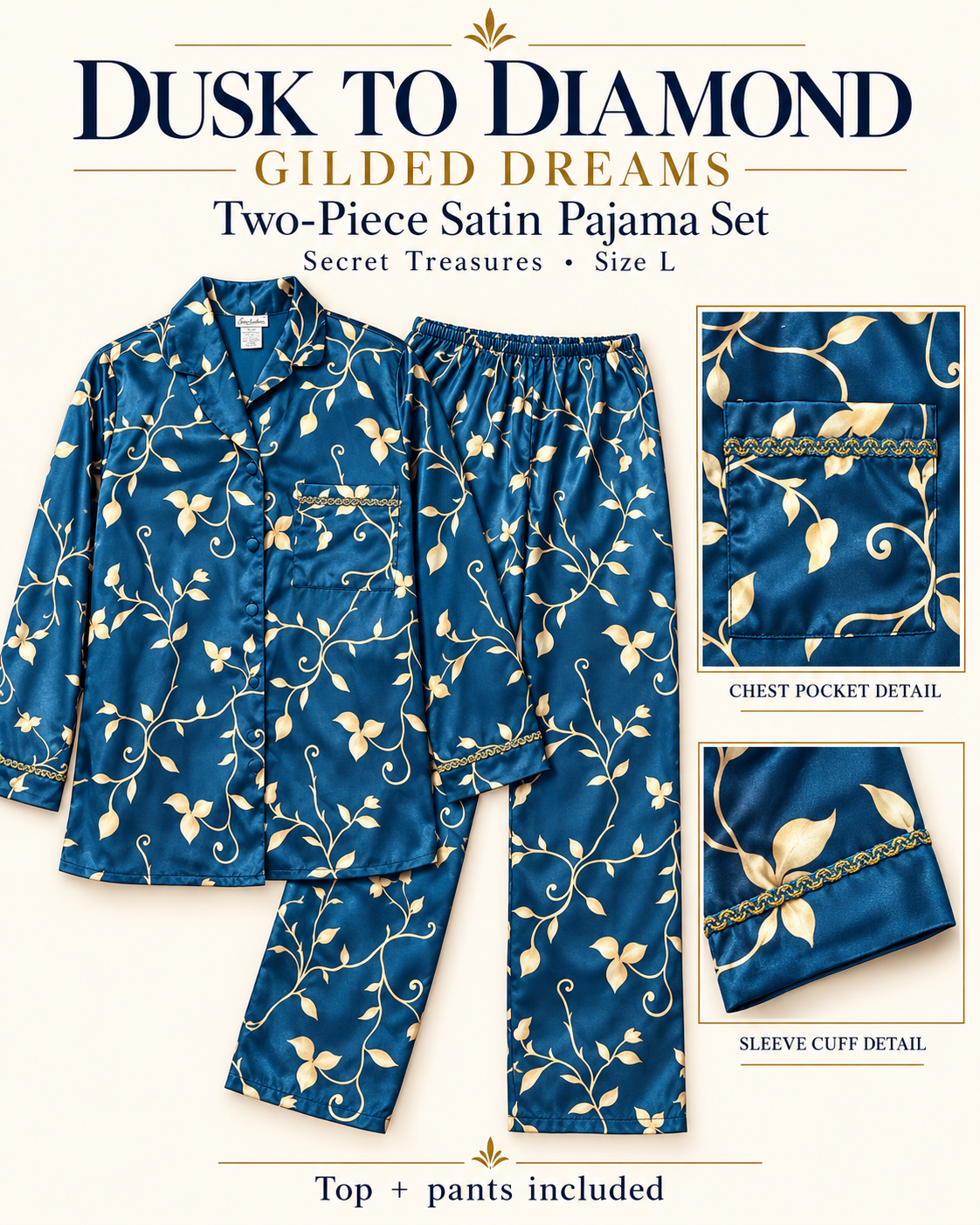 The Empress Is Unavailable | Teal & Gold Satin Pajama Set — Large