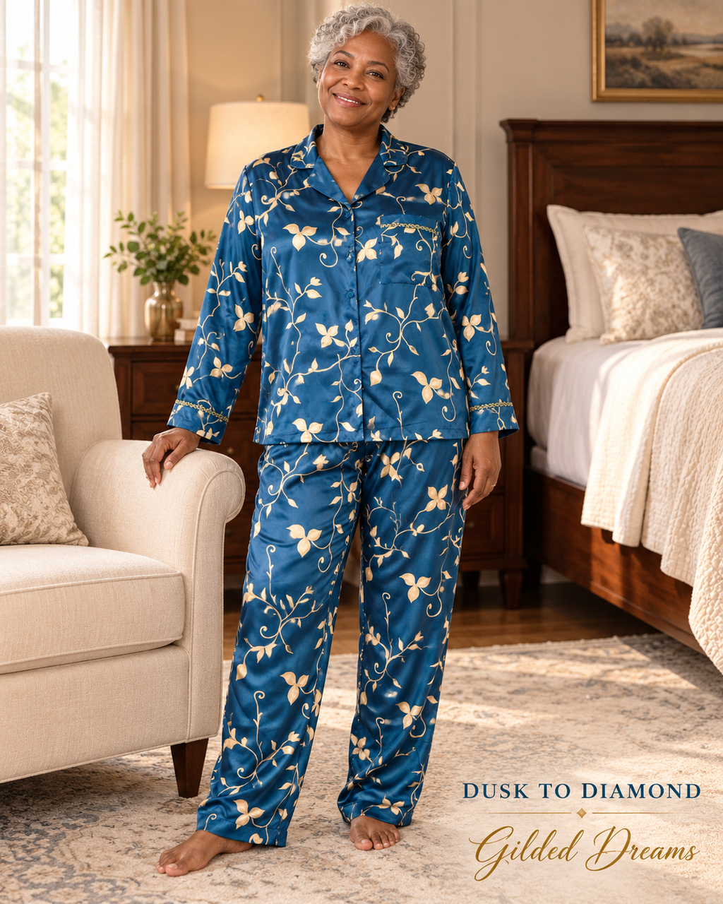 The Empress Is Unavailable | Teal & Gold Satin Pajama Set — Large