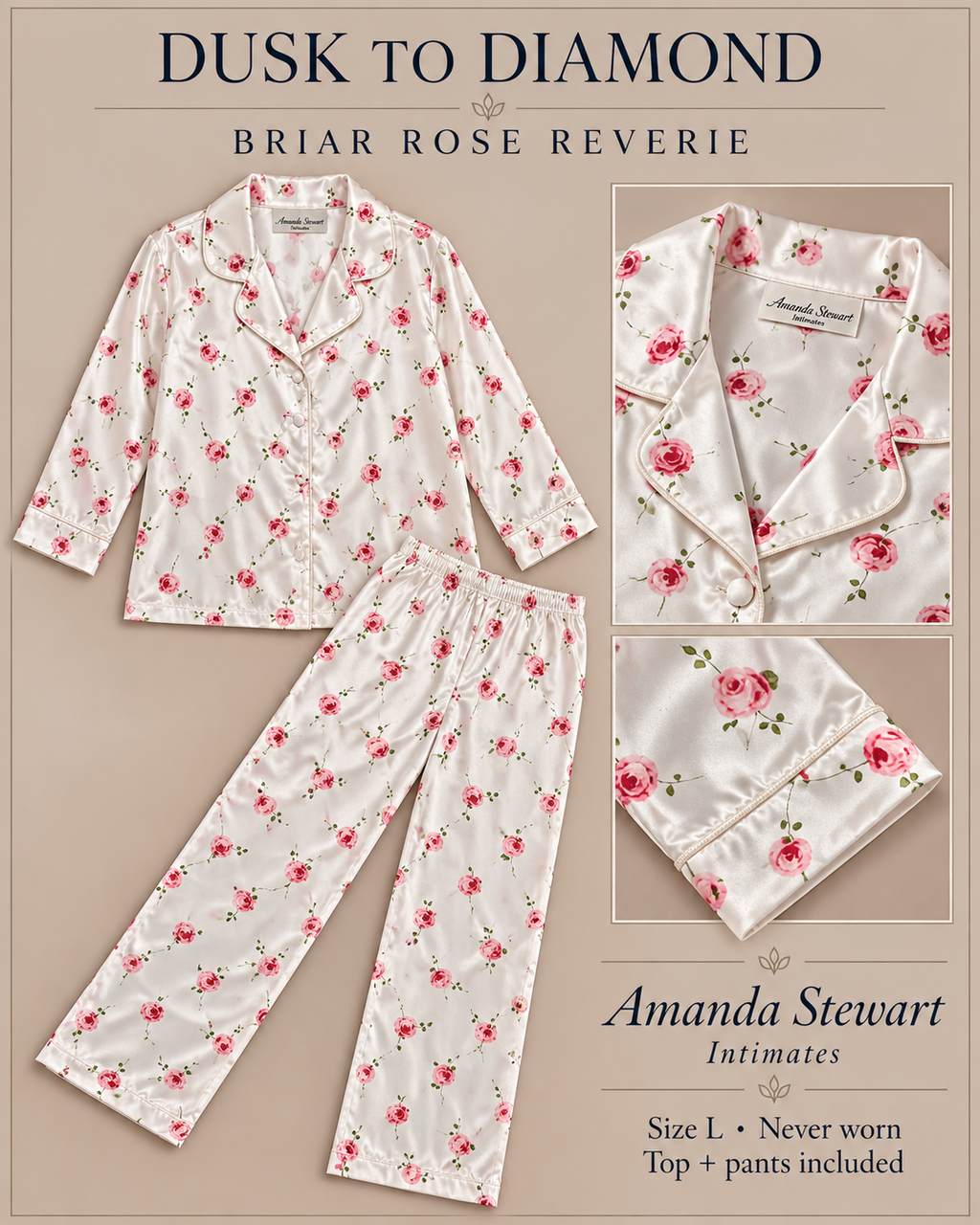 Briar Rose Reverie | Amanda Stewart Satin Pajama Set — Large