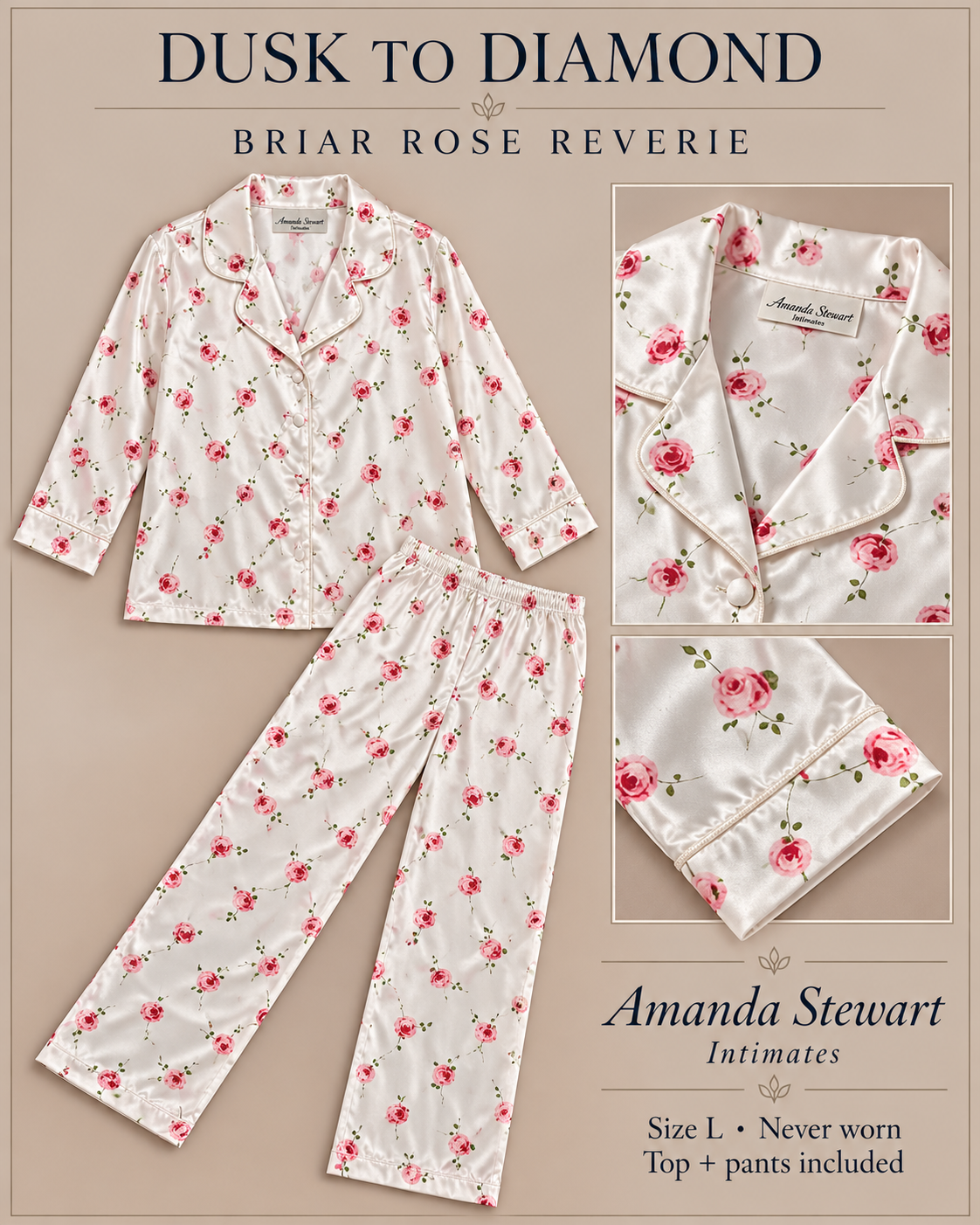 Briar Rose Reverie | Amanda Stewart Satin Pajama Set — Large