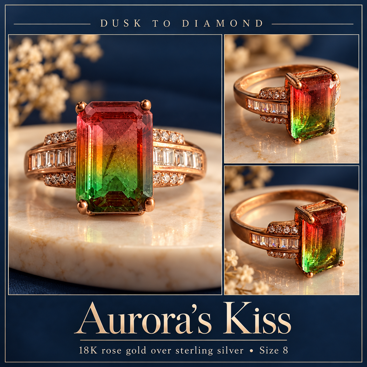 Aurora’s Kiss Multicolor CZ Ring, Size 8 | Dusk to Diamond