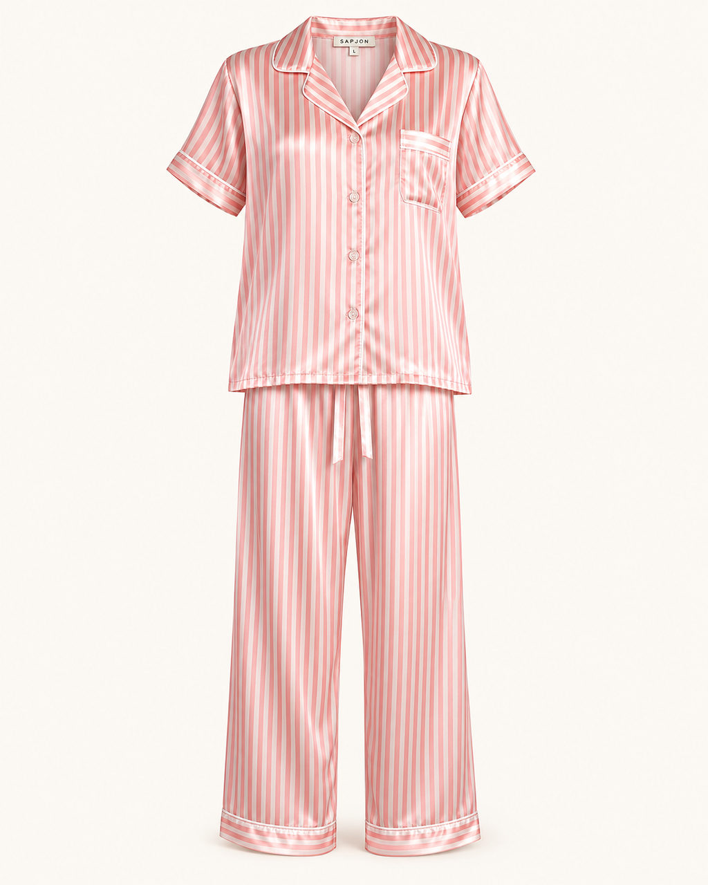 Pink After Hours | SAPJON Striped Satin Pajama Set – Size L