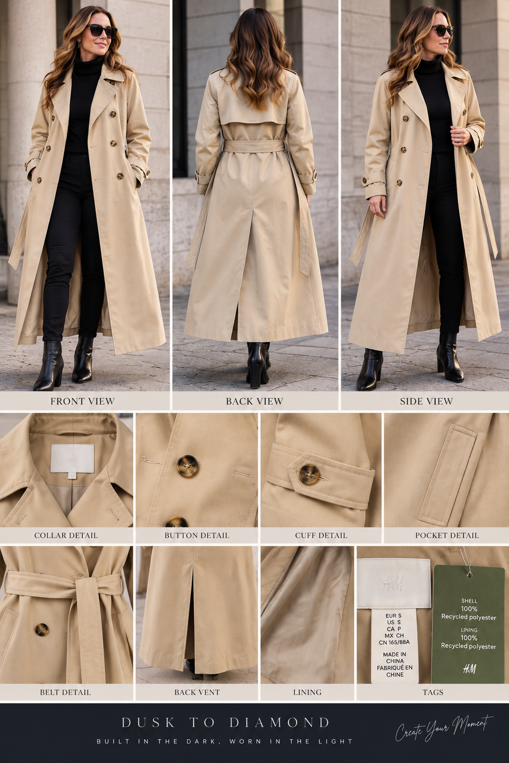 The Classic Entrance | H&M Long Beige Trench Coat | NWT | Size Small