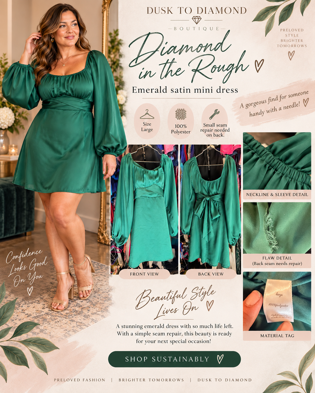 Emerald Enchantment Mini Dress – Ontario State – Diamond in the Rough – Size Large