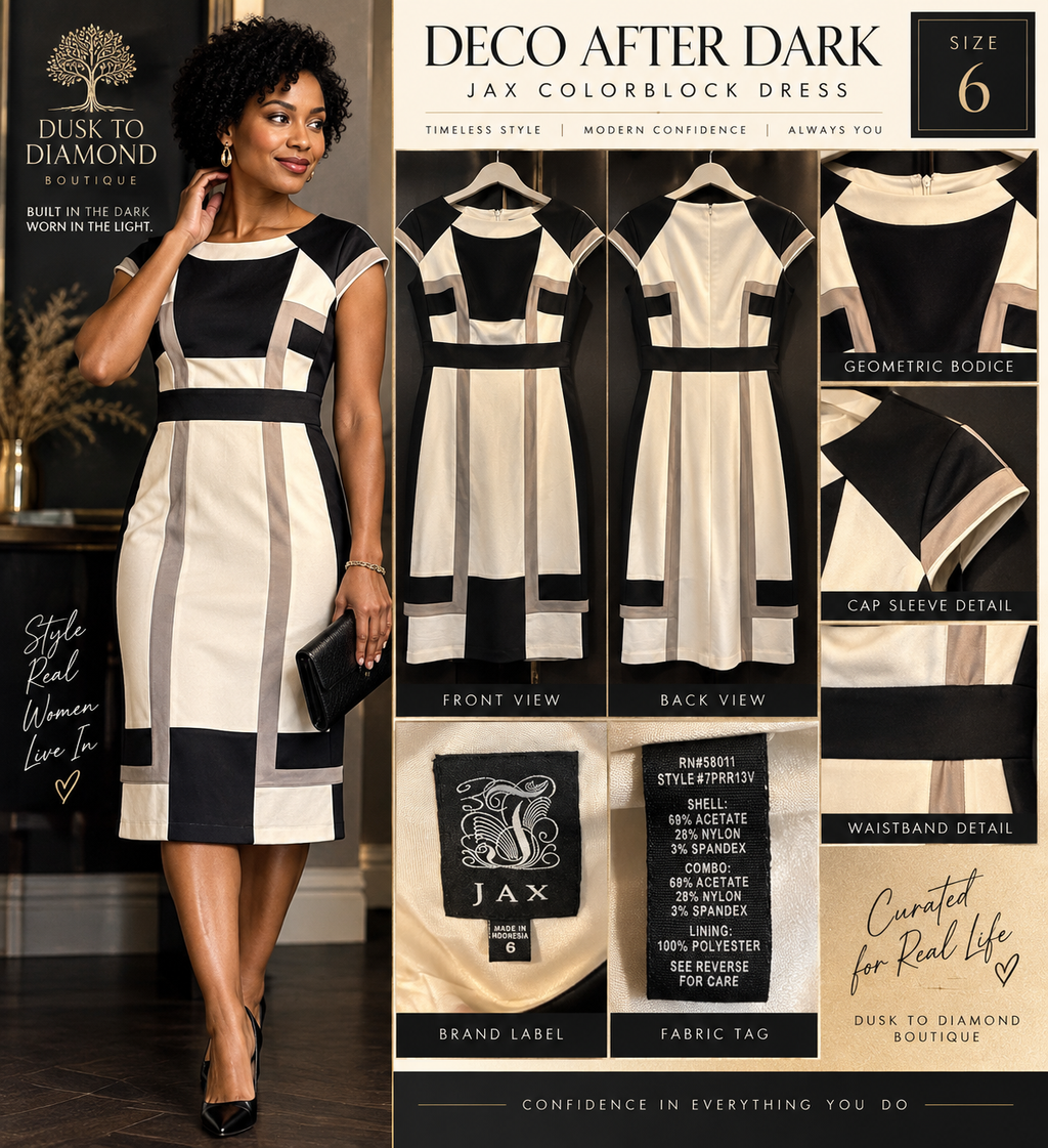 Deco After Dark — JAX Colorblock Sheath Dress | Excellent Pre-Loved Condition | Size 6