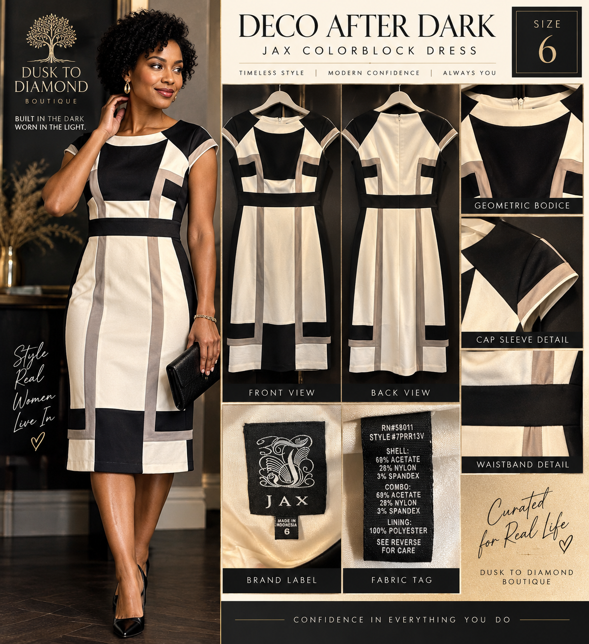 Deco After Dark — JAX Colorblock Sheath Dress | Excellent Pre-Loved Condition | Size 6