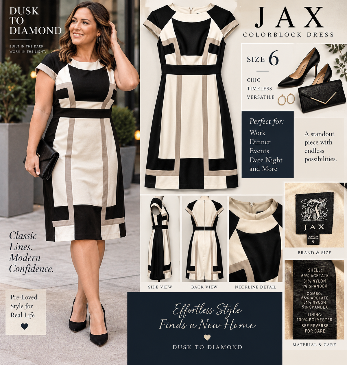Deco After Dark — JAX Colorblock Sheath Dress | Excellent Pre-Loved Condition | Size 6