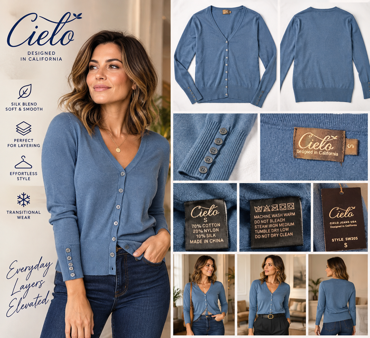 Cielo Blue Silk-Blend Button Front Cardigan – Size S – NWT