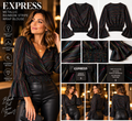 Express Black Metallic Rainbow Stripe Faux-Wrap Blouse – Size S