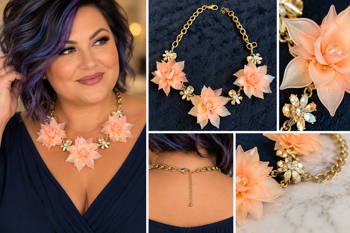 Blush in Bloom | Peach Floral Statement Necklace