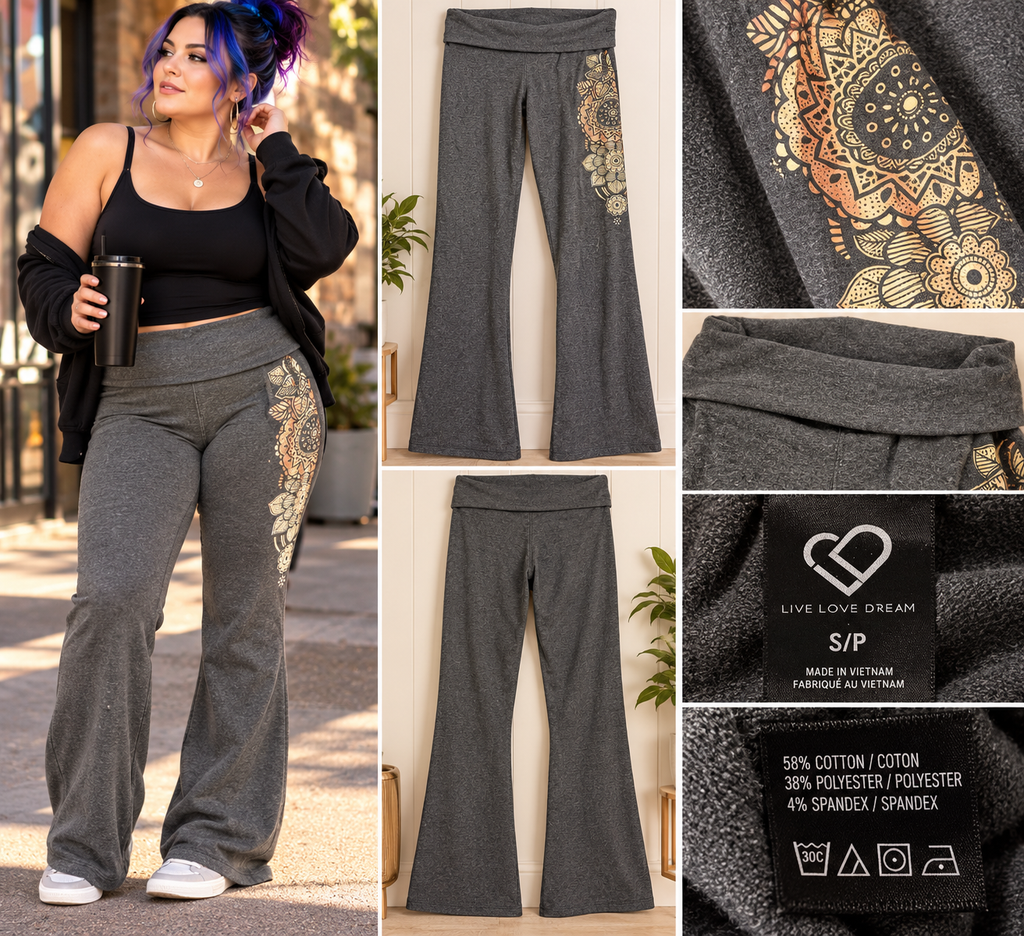 Live Love Dream Gray Bootcut Yoga Pants Size Small