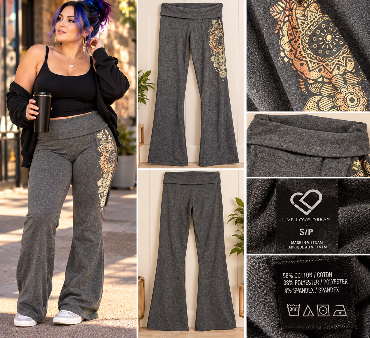 Live Love Dream Gray Bootcut Yoga Pants Size Small