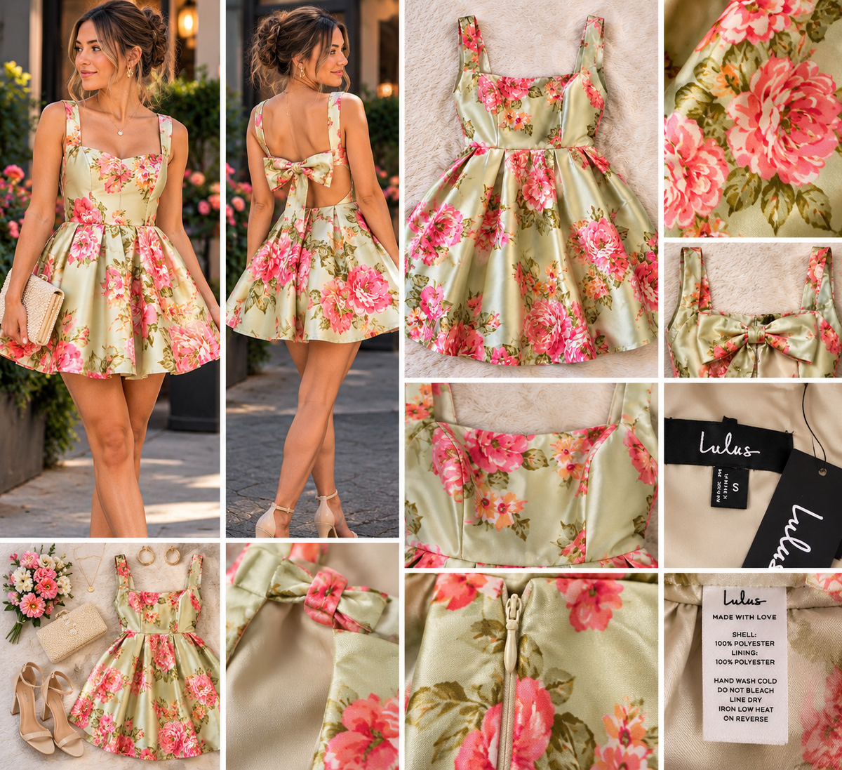 Lulus Floral Satin Fit-and-Flare Mini Dress — Size Small — NWT