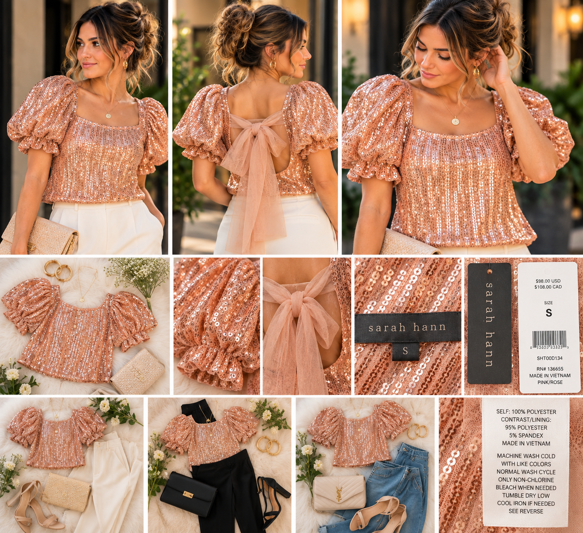 Sarah Hann for Anthropologie Sequined Puff-Sleeve Top — Size Small — NWT