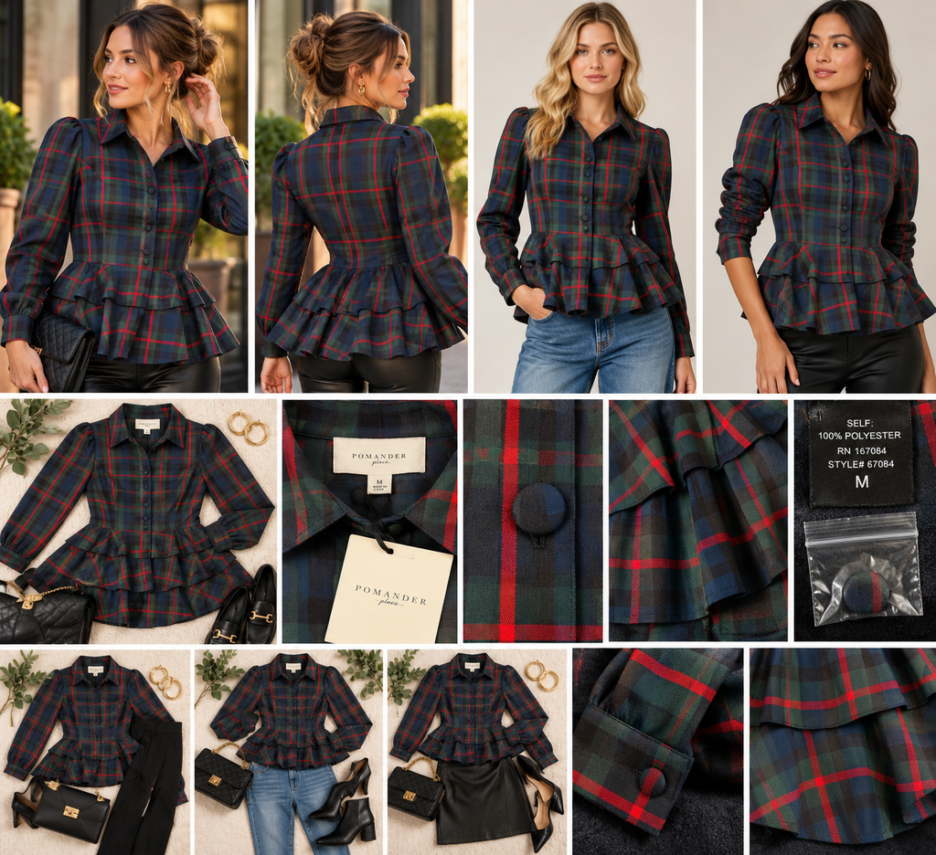 Pomander Place Fraser Plaid Ashley Blouse — Size Medium — NWT