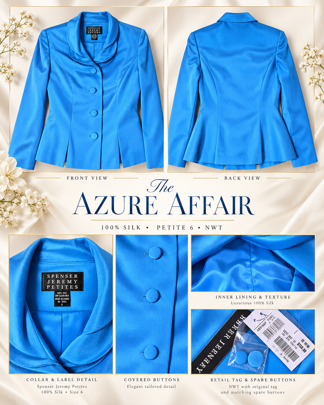 The Azure Affair | 100% Silk Statement Jacket Size 6p