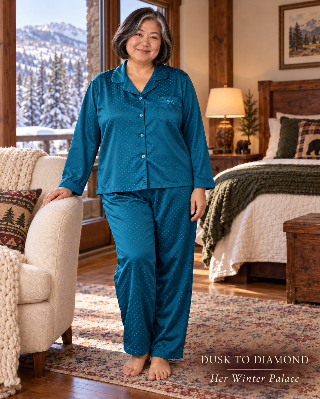 Her Winter Palace | Miss Elaine Brushed-Back Satin Pajamas — XL